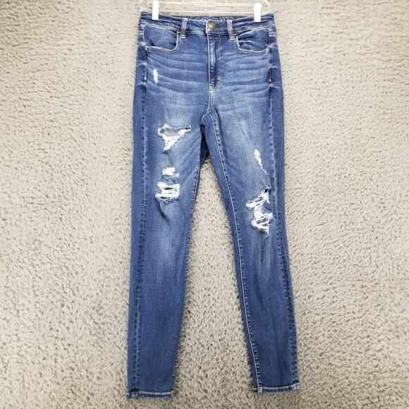 American Eagle Outfitters Jeans Womens 6 Blue Super Hi Rise Jegging Stretch - Picture 1 of 15